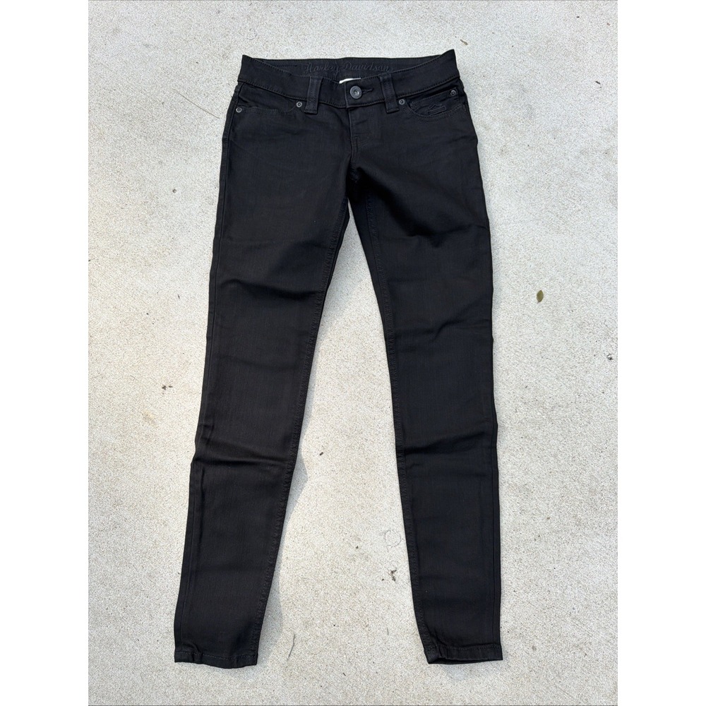 Harley Davidson Womens Charcoal Black Skinny Fit Slim Leg Jeans Casual Size 2